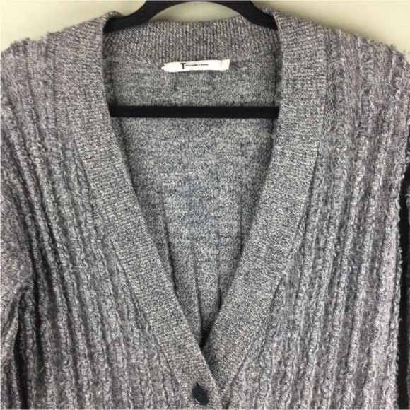 T Alexander Wang Merino Wool Raw Edge Ribbed Gray Button Front Cardigan Medium - Picture 4 of 9